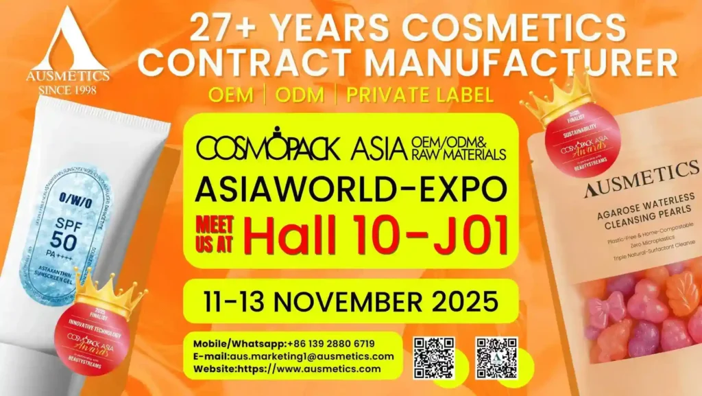 Ausmetics Raih Penghargaan Finalis Ganda untuk “TEKNOLOGI INOVATIF” & “KELANJUTAN” di COSMOPACK ASIA Hong Kong 2025